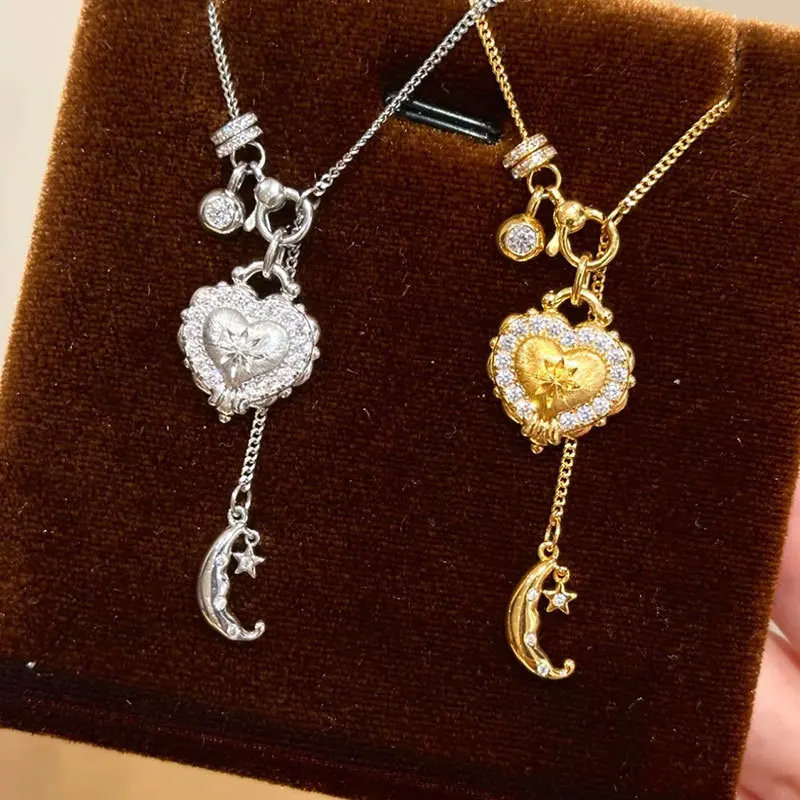 Fashionable Elegant Moon Star Pendant Necklace Suitable for Women's Daily Wear Parties Festivals Birthdays Jewelry Gifts