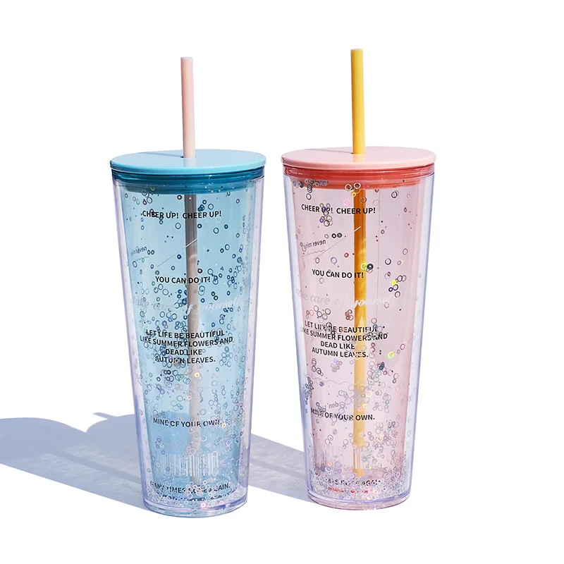 Bling Tumbler Double Wall Plastic Cup With Lid And Straw 720ML Large Capacity Water Bottle For Women Travel Mug Resuable