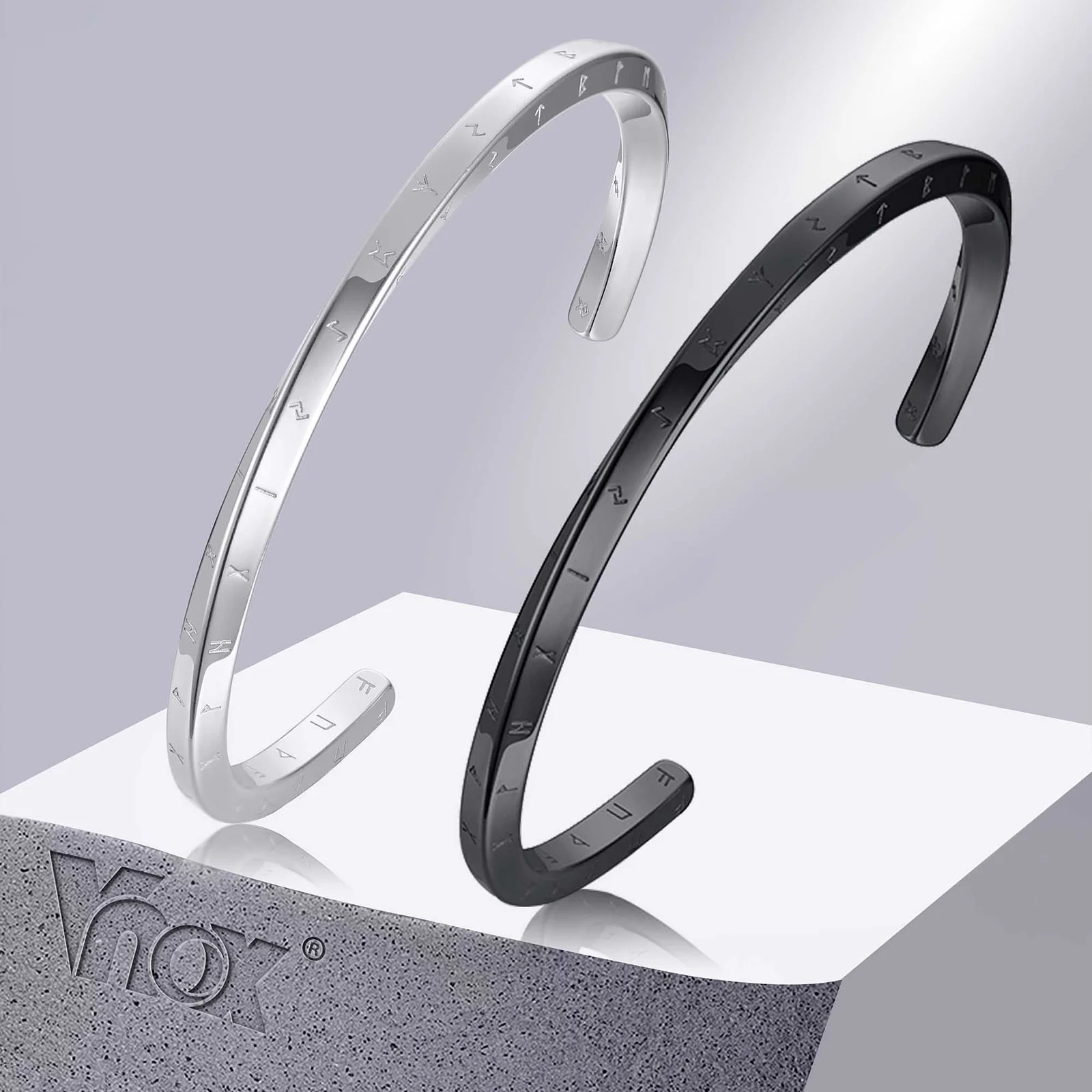 Vnox 남성용 레트로 북유럽 바이킹 커프 팔찌, 스테인리스 스틸 Mobius Norse 신화 룬 부적 쥬얼리