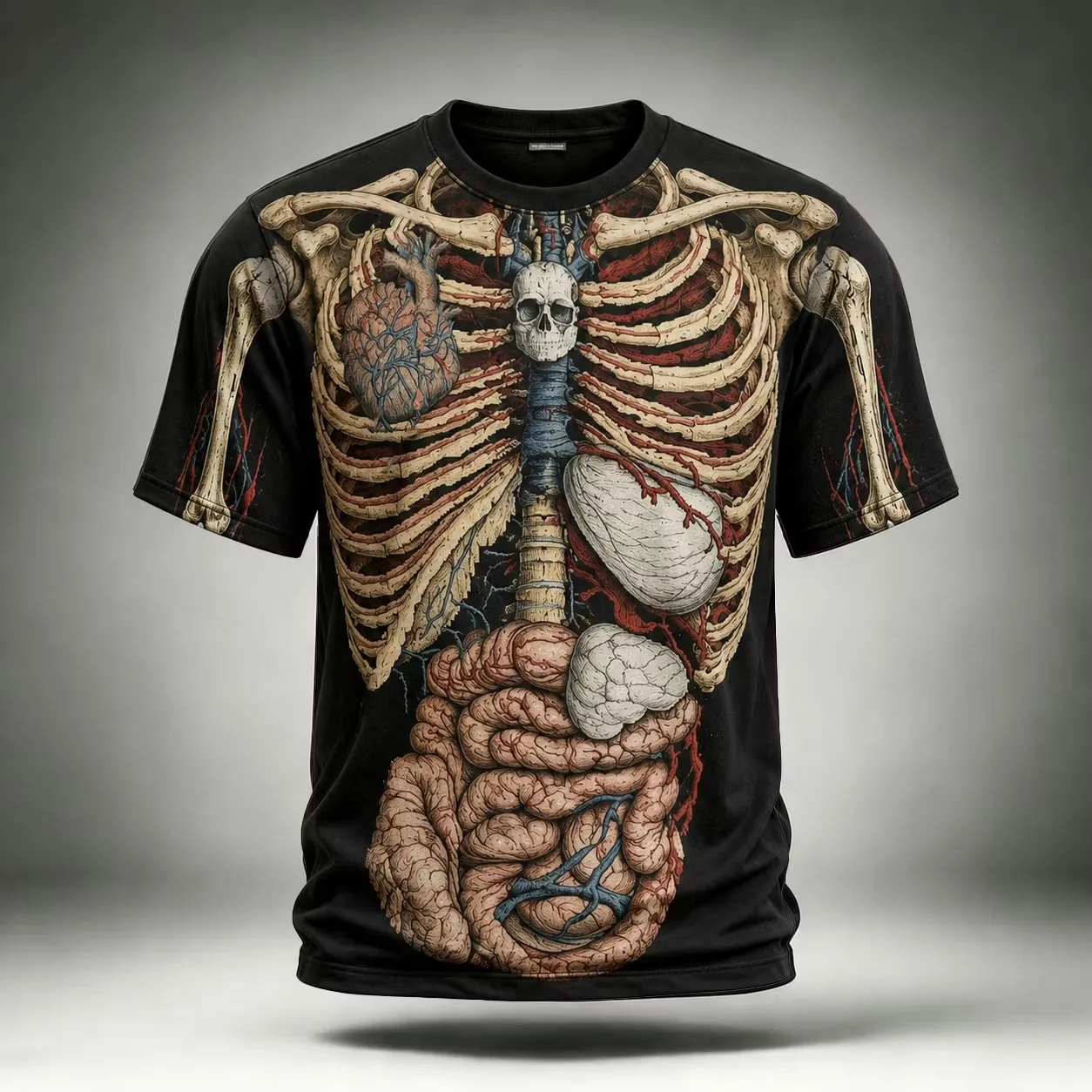 Men Halloween Human Anatomy 3D Print T‑Shirt Skeleton Internal Organ Graphic O‑Neck Short Sleeve Horror Party Casual Tees