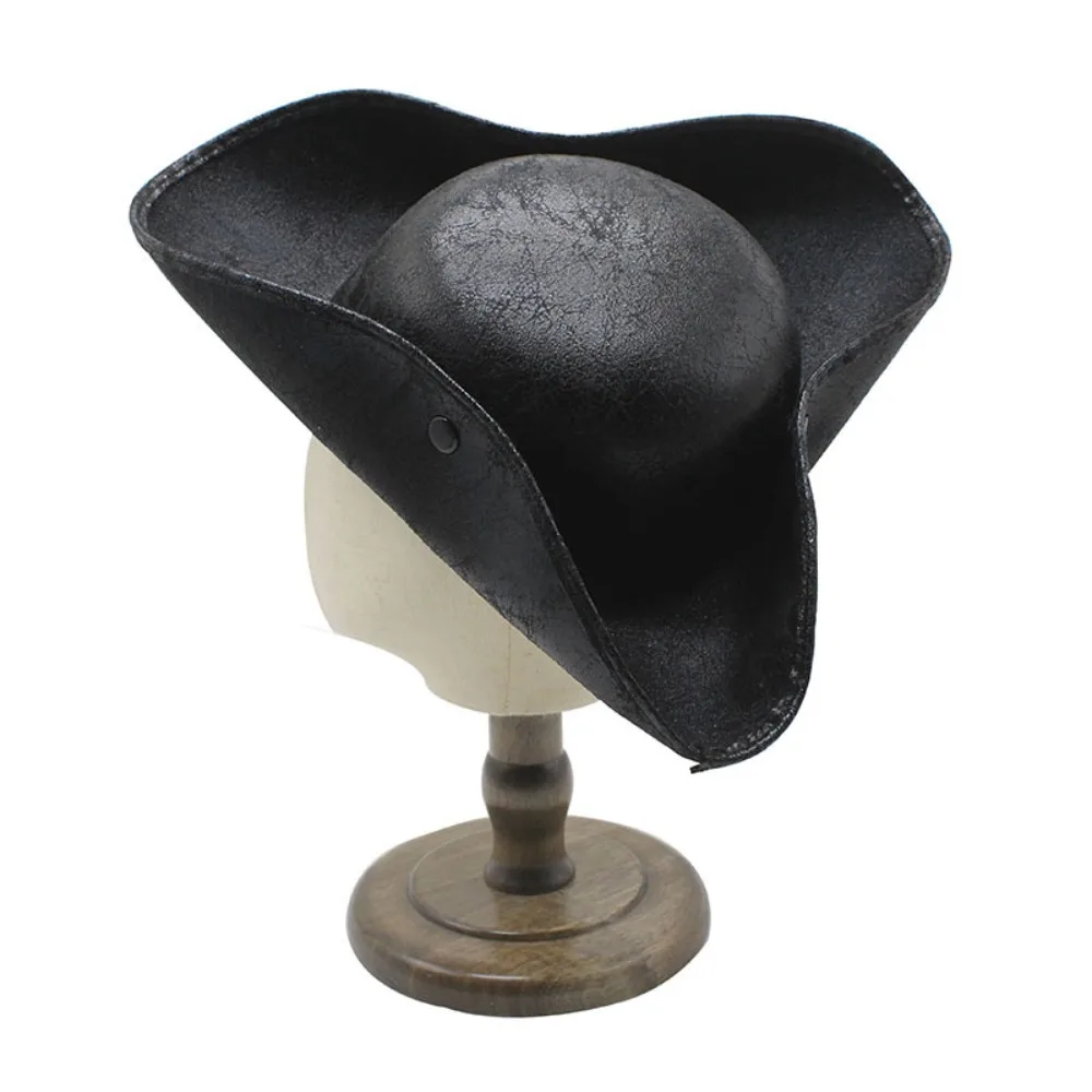 Pirate Hat Women Tricorn Brown Pirate Men Leather Faux Leather Vintage Wrinkle Distressed Captain Triangular Hat