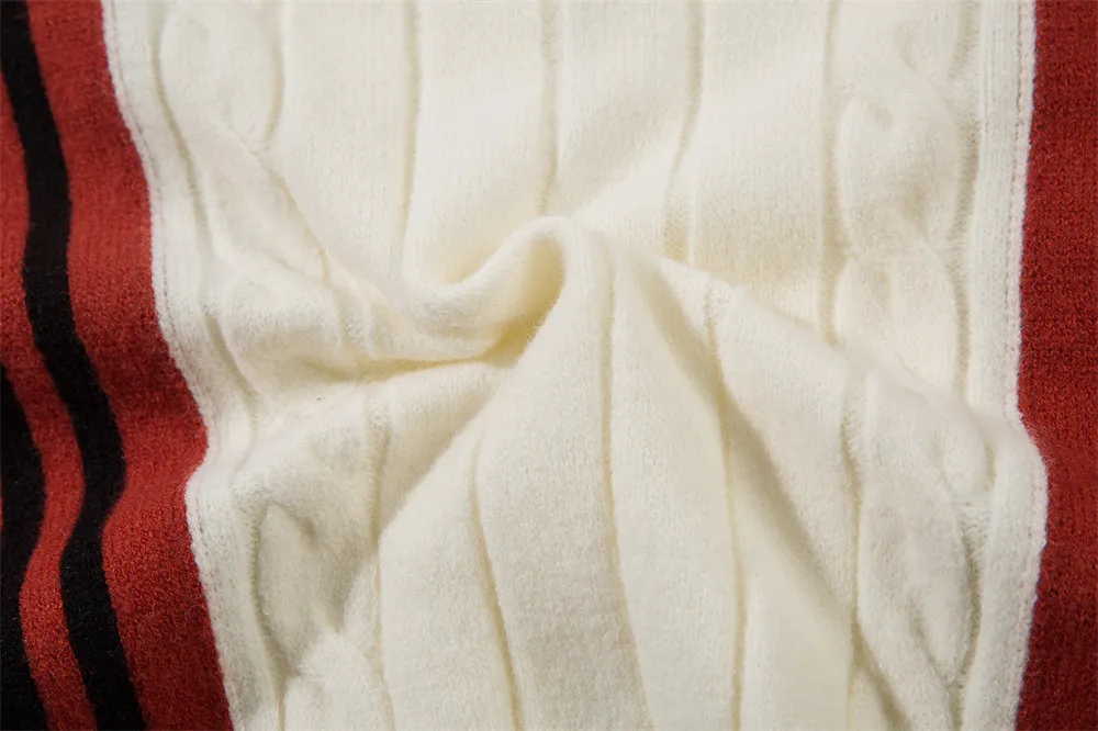 Suéter con cremallera y solapa de manga larga con contraste de Color, moda europea americana para hombres y mujeres, suéteres informales sueltos con rayas de Jacquard