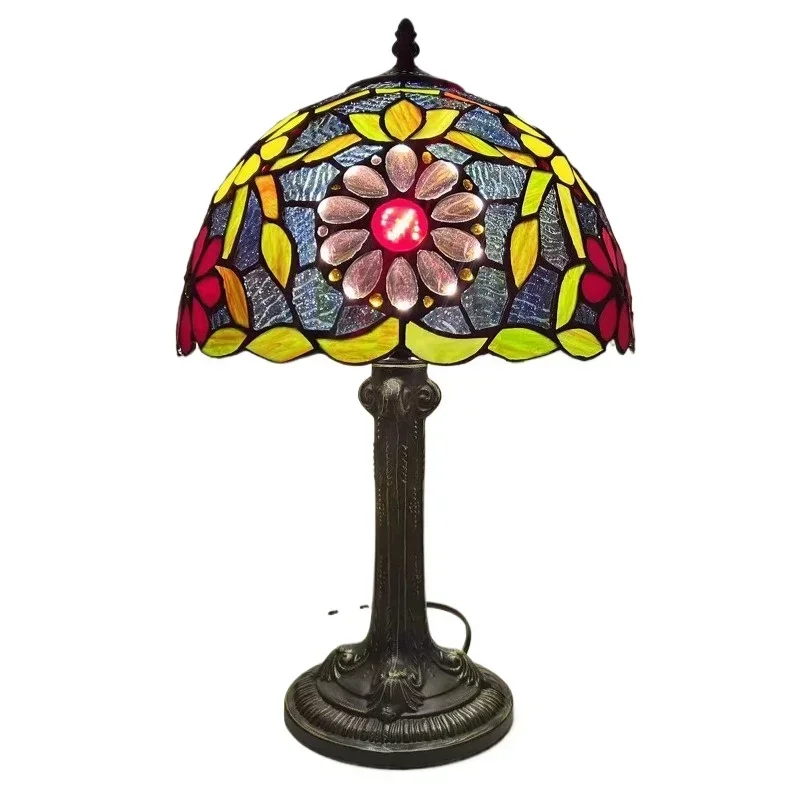 12 Inch 30cm Retro Manual Stained Glass Lampshade Tiffany Table Lamp Lamparas De Mesa Para El Dormitorio