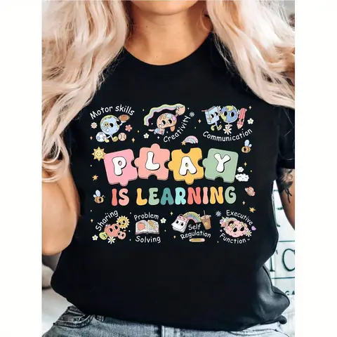 Camiseta con estampado Play Is Learning Teacher, camiseta de regreso a la escuela, nueva camiseta de profesor