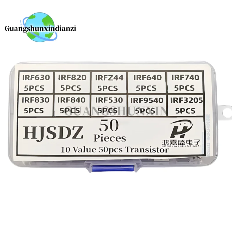 50pcs 10 Types Mosfet Transistors Assortment Kit IRF640 IRF740 IRF830 IRF840 IRF530 IRF630 IRF820 IRFZ44 IRF9540 IRF3205 Series