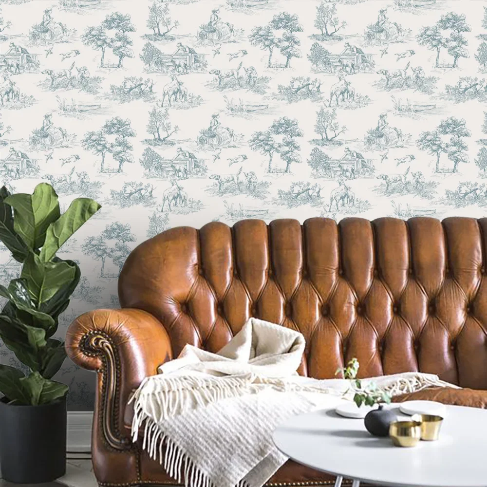 Vintage French Wallpaper Blue White Contact Paper Farmhouse Peel and Stick Wallpaper for Bedroom Living Room Nursery Cabinet