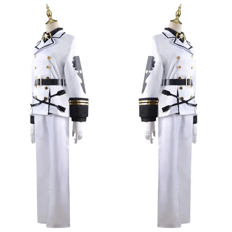 kmn2 Anime Seraph of The End Mikaela Hyakuya Cosplay Costume White Uniform Cloak Wig Halloween Party Cos for Men p;,l2 view 2