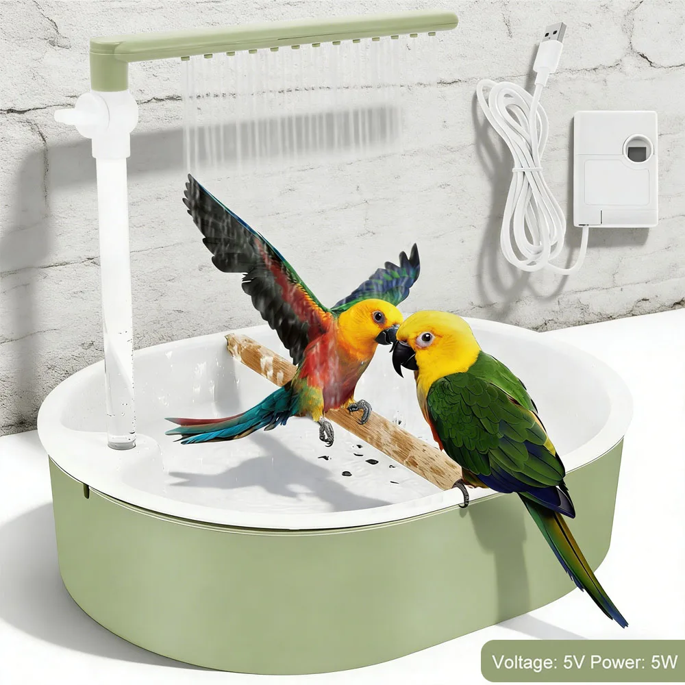 

Pet Bird Bath Adjustable Water Flow Parrot Shower Fountain with Speed Control Valve and Quiet Water Pump Bird Cage Accessories