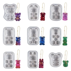 E0BF DIY Semi Three-Dimensional Bear Silicone Mold Epoxy Resin Molds Keychain Pendant
