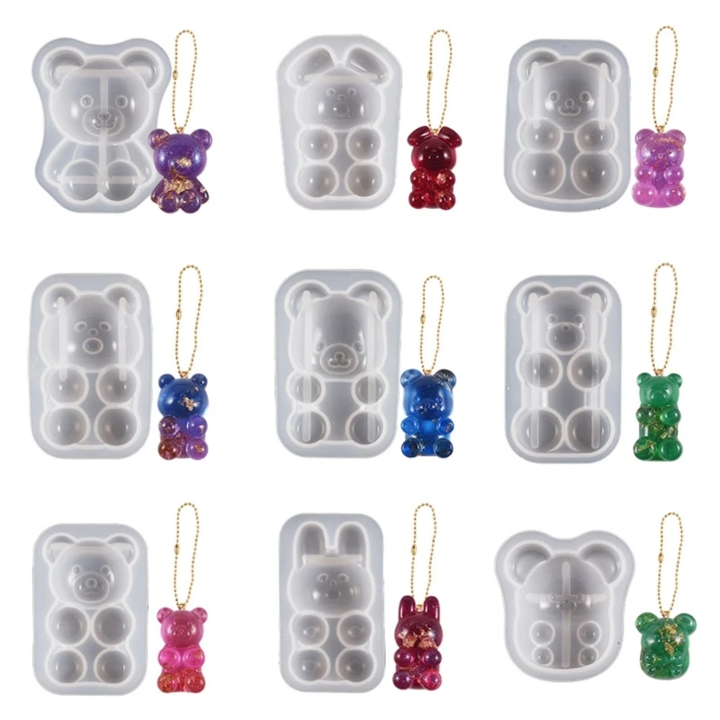 E0BF DIY Semi Three-Dimensional Bear Silicone Mold Epoxy Resin Molds Keychain Pendant