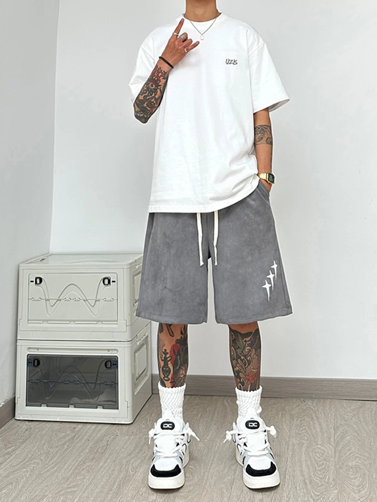 

ay Suede orts Men's Summer Cleanfit Teenage Pants High Sensation American Sports Five-Quarter Length Casual Pants