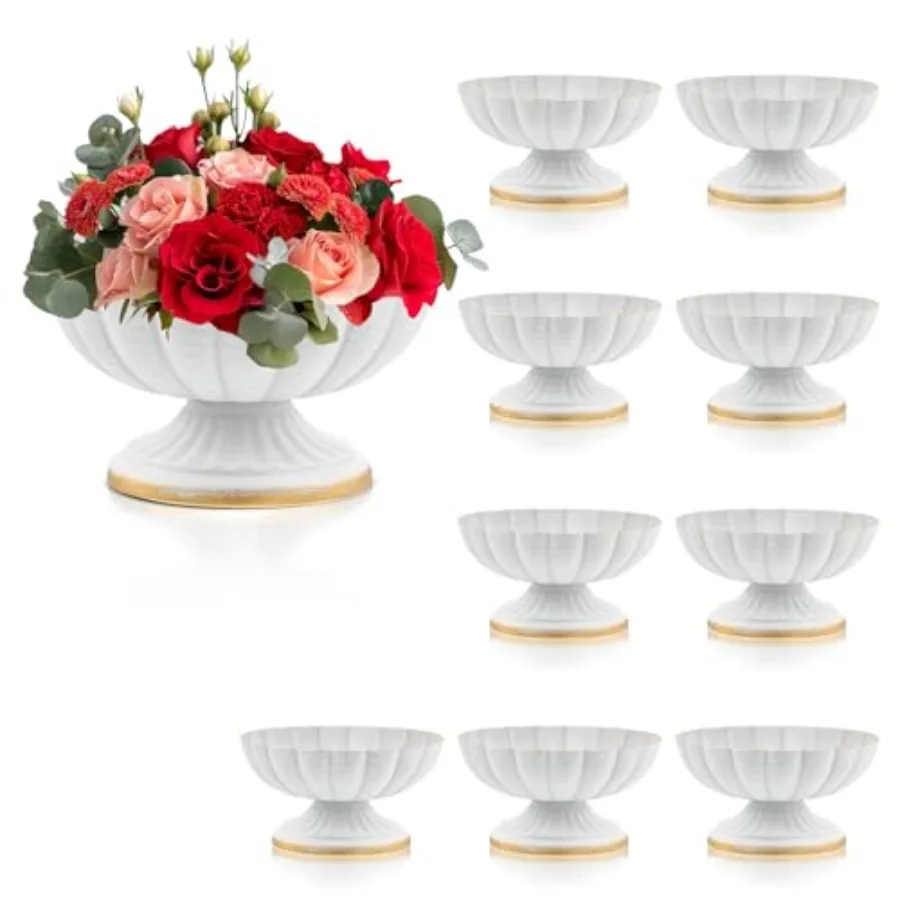 White flower vases for wedding centerpieces: vintage white metal compote bowl pedestal vase 4 inch small urn vase set of 10 for