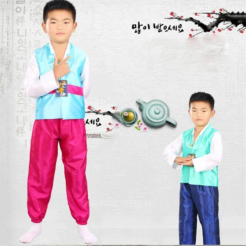 2025 أطفال الهانبوك التقليدية الكورية زي بيبي بوي الملابس الآسيوية الرجعية الرقص الزي الأطفال العرقية نمط الأداء تأثيري P