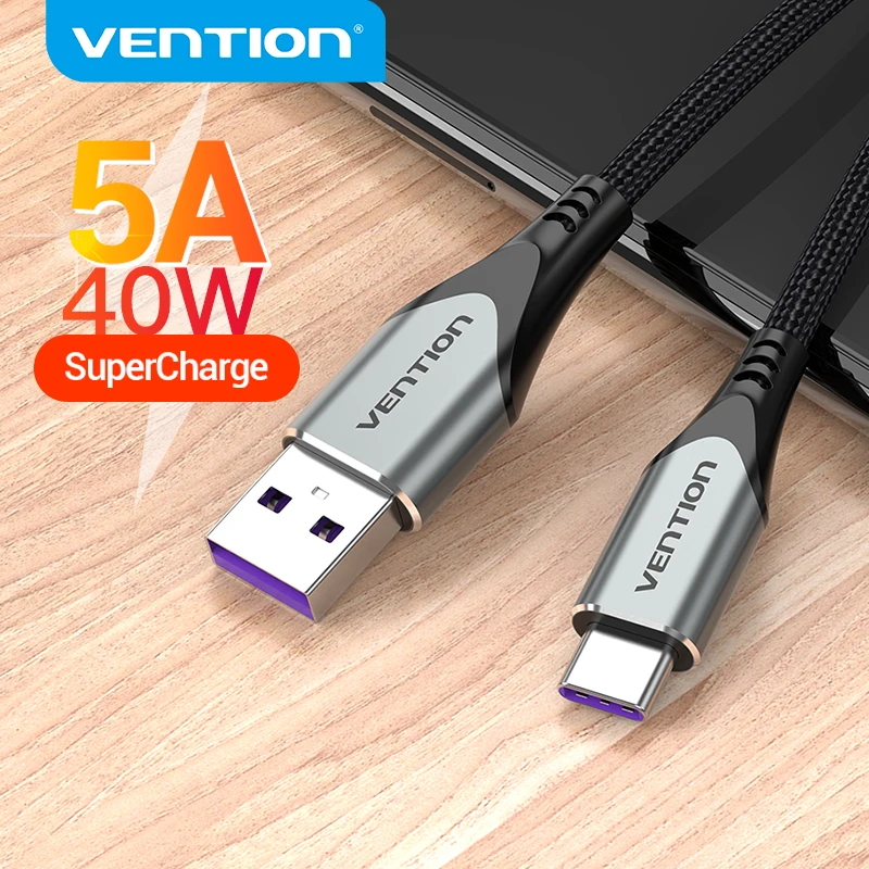 Vention 5A USB Type C Cable Fast Supercharge 40W USB C Quick Charge 3.0 for Huawei Mate 30 P40 P30 Pro Type-C USB Fast Charging