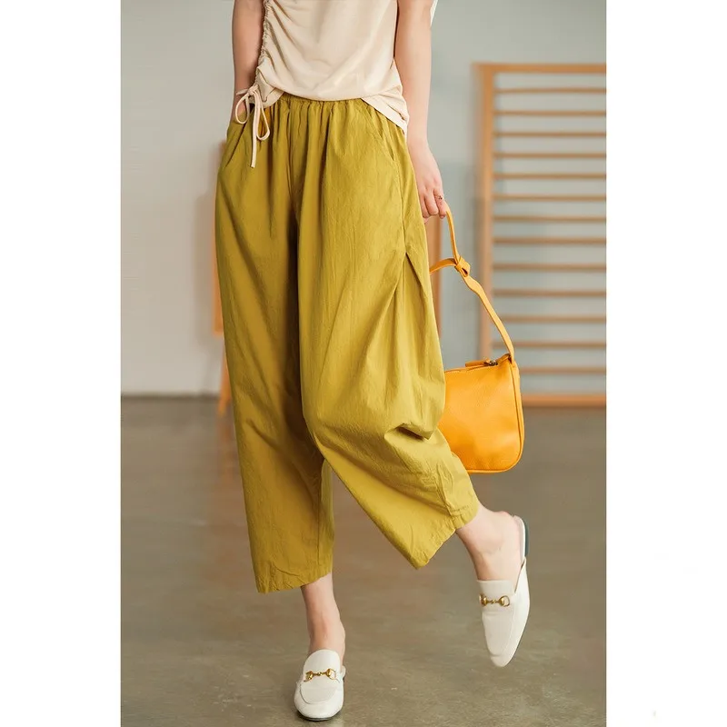 Summer Literary Style Cotton Trousers For Women Clothing Simple Solid Color Casual Loose All-Match Daily Breathable Harem Pants