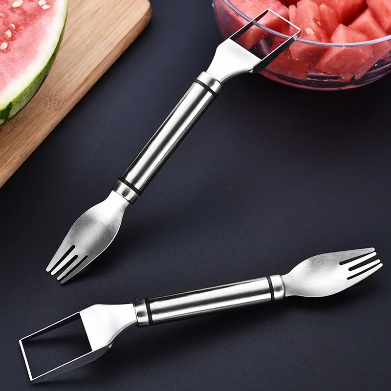 Aço inoxidável Double-Headed Melancia Cortador, Salada Fruit Slicer Ferramenta, Melancia Digger, Acessórios de Cozinha, Gadgets