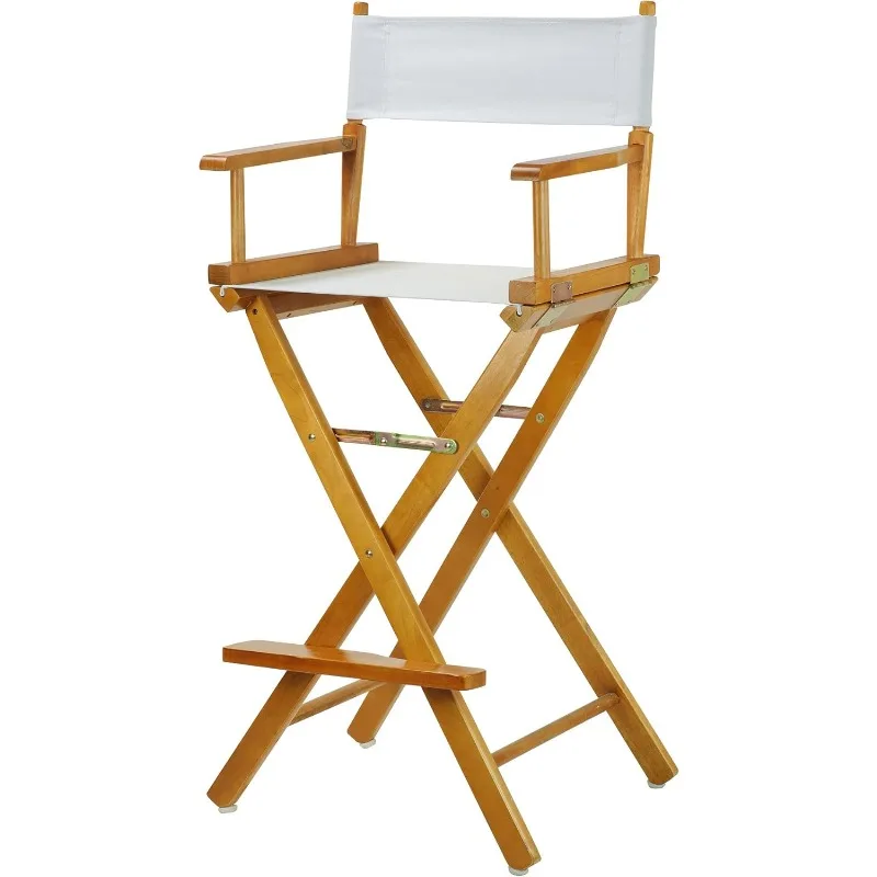 Regisseursstoel Honing Eiken Frame-met Wit Canvas, Barhoogte
