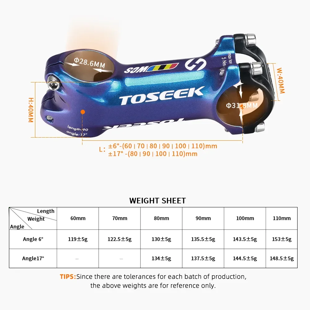 TOSEEK-Aluminum Alloy Mountain Bike Handlebar Stem, Cycling Stem, Dazzle Color, High-Strength Bicycle Accessories, WCS, 31.8mm