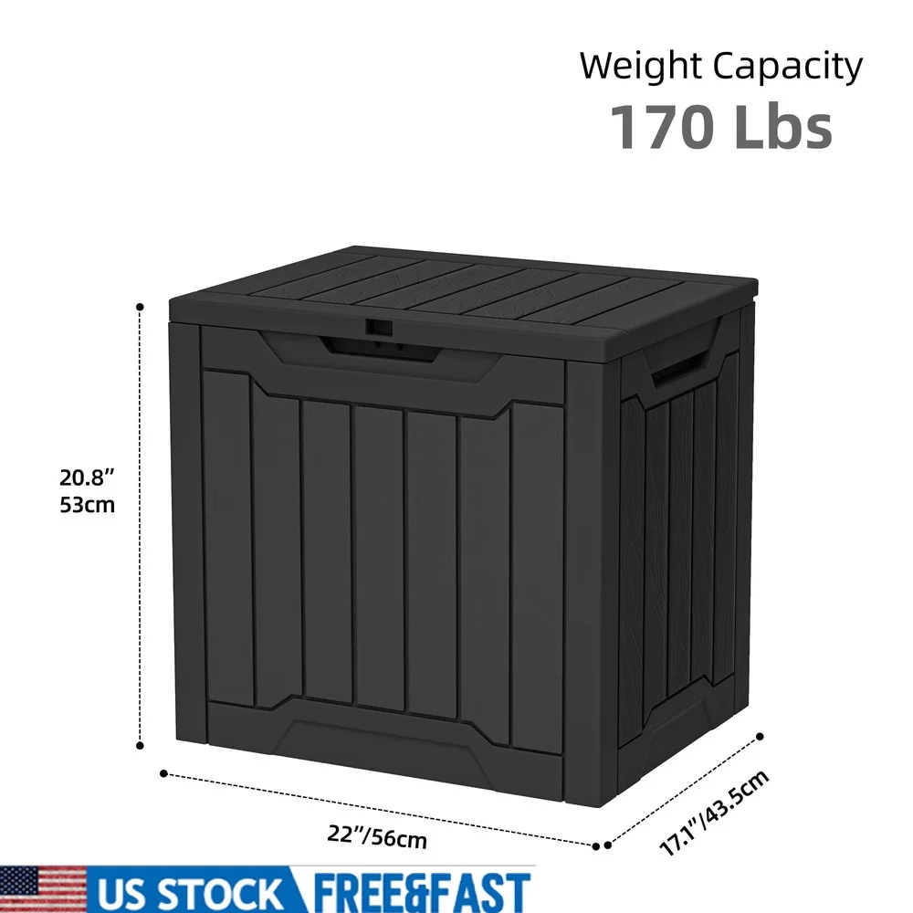 

30 Gallon Weatherproof Resin Deck Box Lockable Outdoor Storage Easy Assembly Portable Handles Garden Tools Cushions Patio