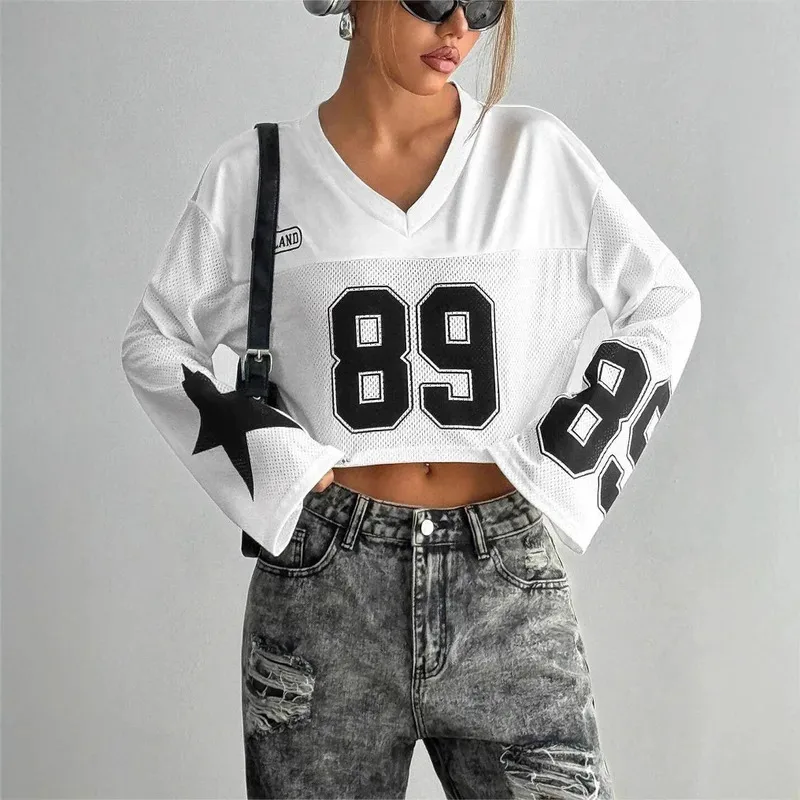 

Персонализированная уличная футболка Y2K с коротким рукавом и цифровым узором в стиле хип-хоп Harajuku, модная женская повседневная футболка с v-образным вырезом в готическом стиле