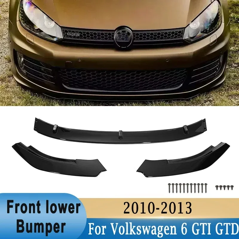 Front Bumper Lower Lip Spoiler for Volkswagen Golf 6 MK6 GTI GTD 2010-2013 Front Lower Bumper Modification Decoration Body Part 