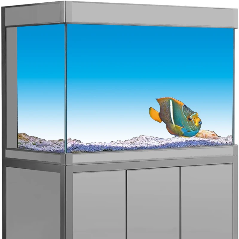 

Aquarium Background Sticker, Blue Transition HD Painting Wallpaper Fish Tank Backdrop Decorations PVC