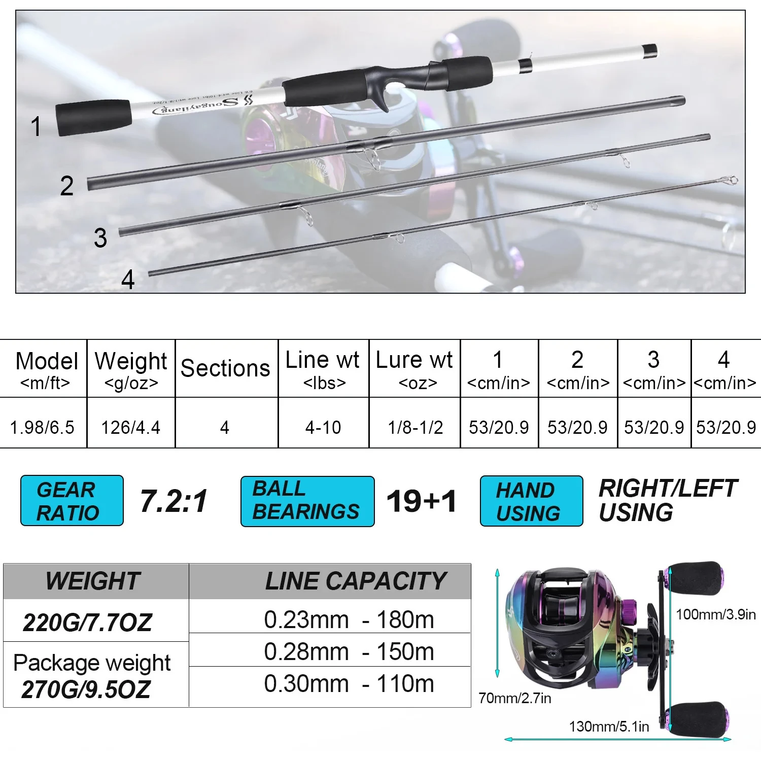 1,98 M Casting Angeln Set Carbon Teleskop Angelrute Combo Baitcastingrolle Feeder Kit Reise Pole Bass Karpfen