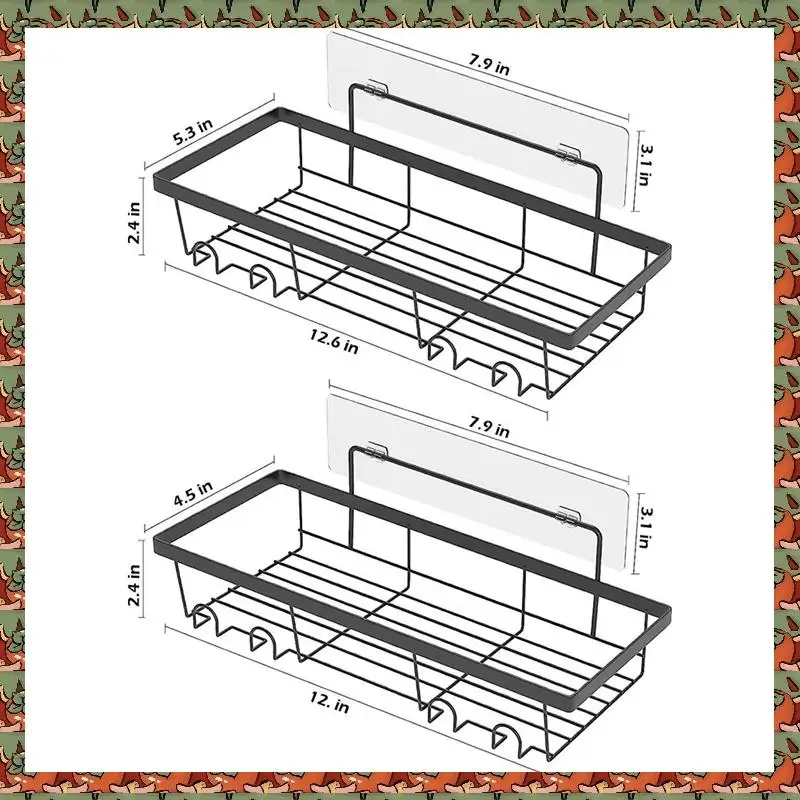

Shower Caddy Shelf Organizer, 2 Pack Adhesive Bathroom Durable Easy To Use Save Space With Hooks Black B