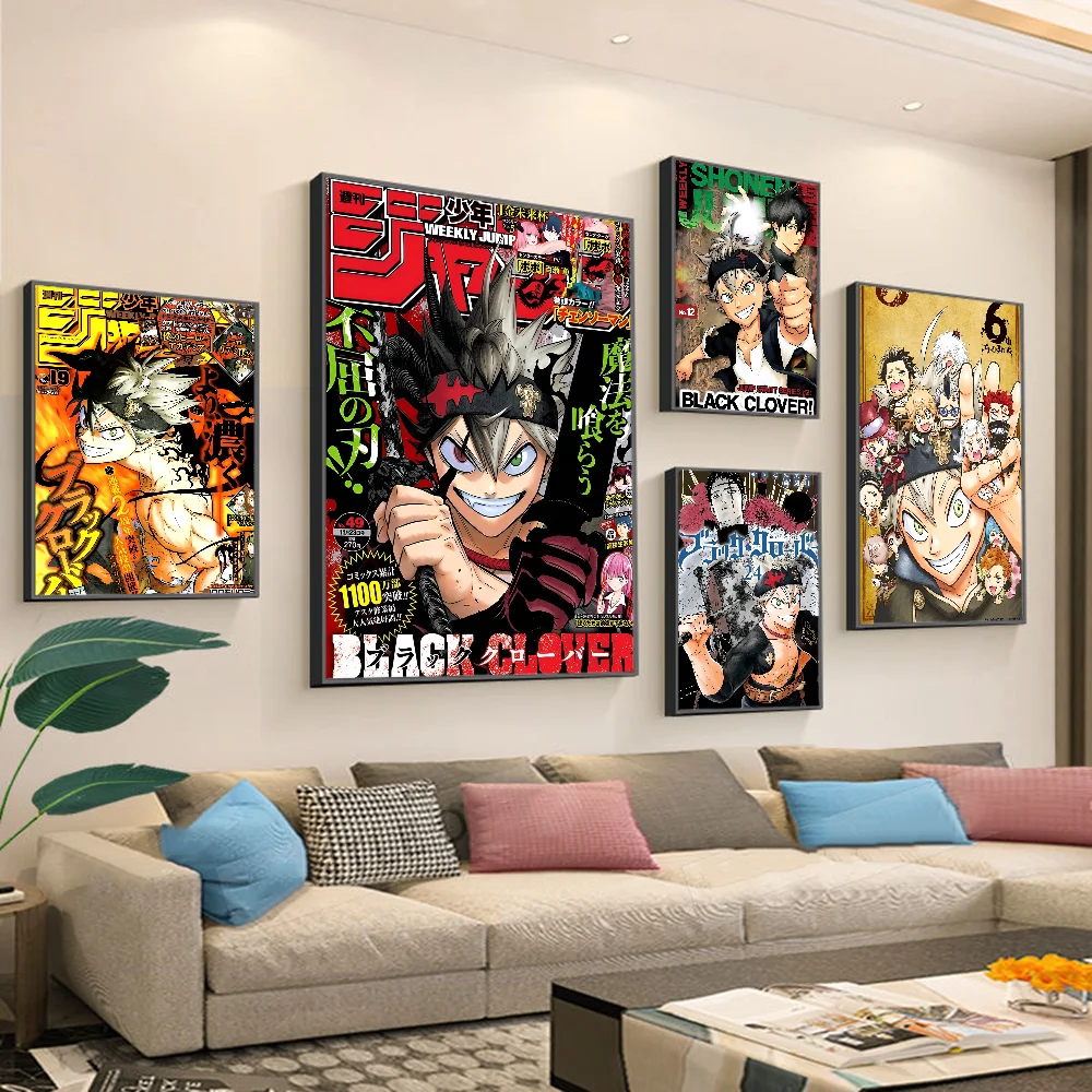 Japanese Anime Black Clover Self-adhesive Art Poster Waterproof Paper Sticker Coffee House Bar Posters Wall Stickers