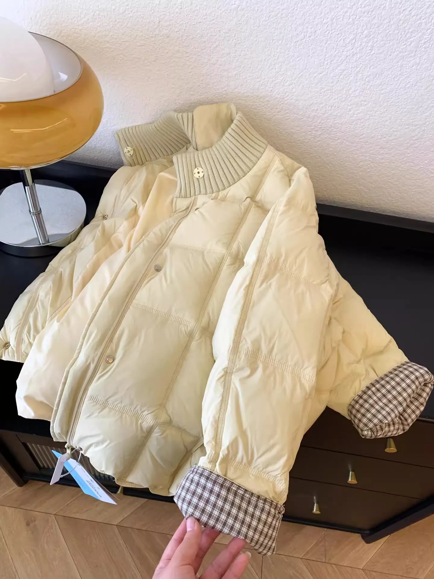 

plus Size Women's Korean Sle Loose Fit Thiened round Ne Plaid Sve Cotton Jaet Winter Outerwear Slimming Beautiful