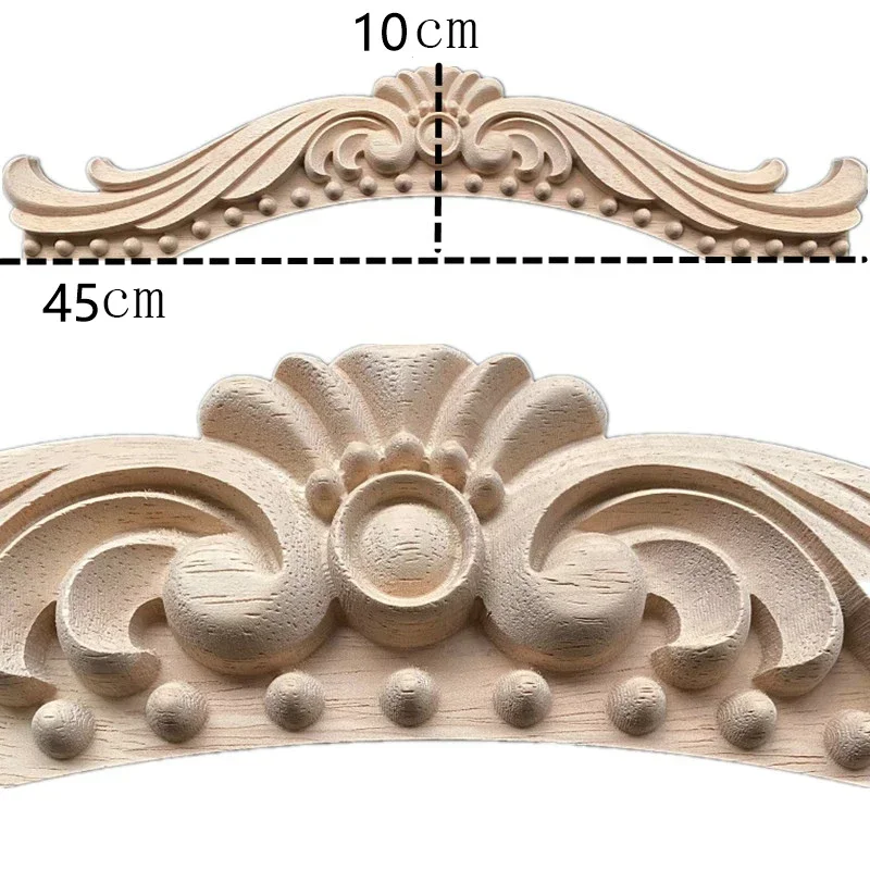45-55cm Wood Applique Onlay Wood Decal Frame Decoration Retro Antique European Wooden Long Floral Large Wooden Furniture Doors