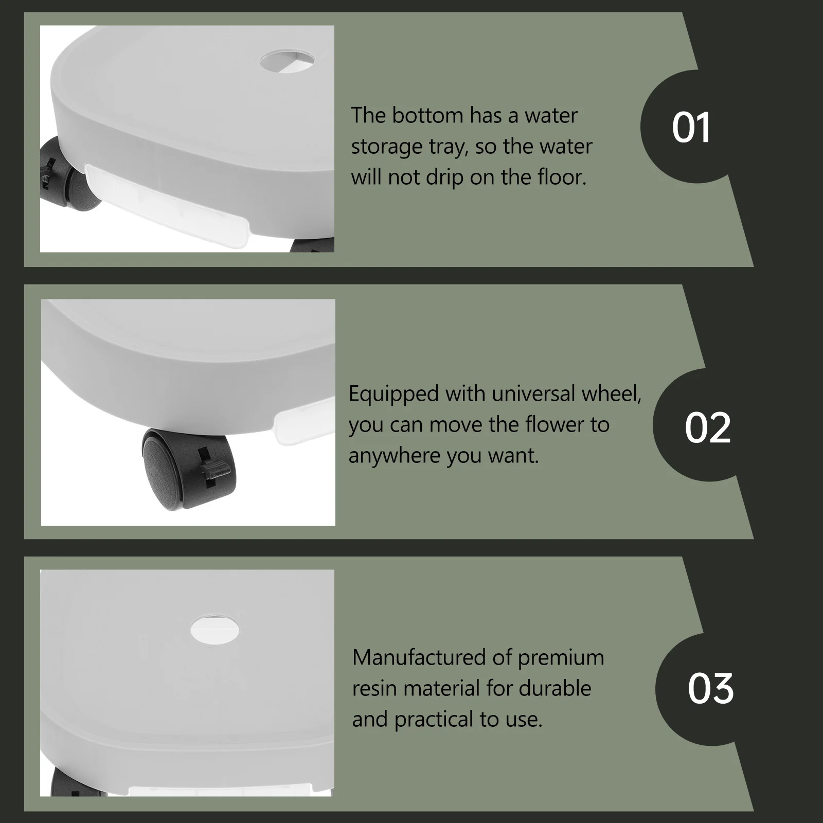 

1Pcs Resin Flowerpot Rack with Wheels Durable Planter Stand Balcony Flower Pot Tray Water Storage Plant Holder