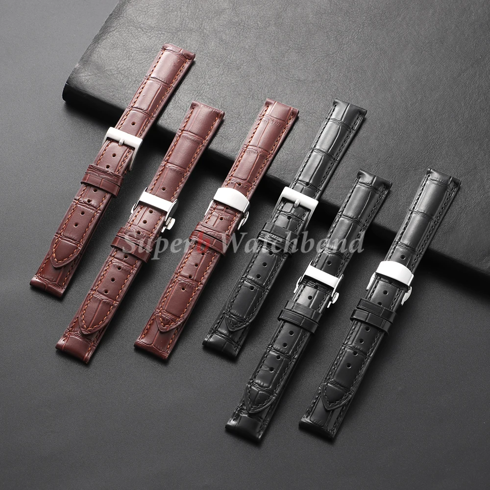 18mm Genuine Leather Watch Strap Universal Watchband Butterfly Clasp Pin Buckle Band Soft Watchband Bracelet Watch Accessories