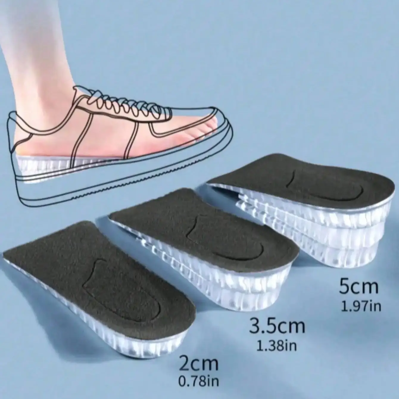 

Silicone Height Increasing Insoles for Men & Women, Invisible Cushioned Half Pads, Soft & Comfortable for Sneakers & Daily Wear