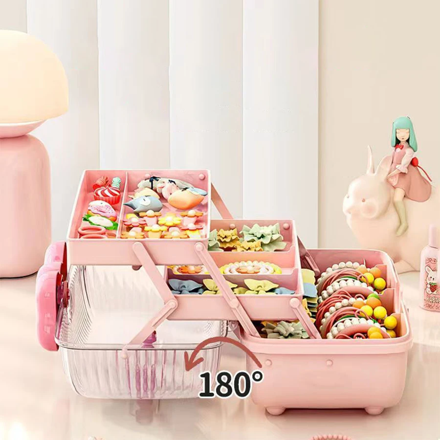 Jewelry Storage - Hair Accessory Storage Box - Hair Tie and Necklace Organizer Large-Capacity Home-Use Transparent Cover Multi-L