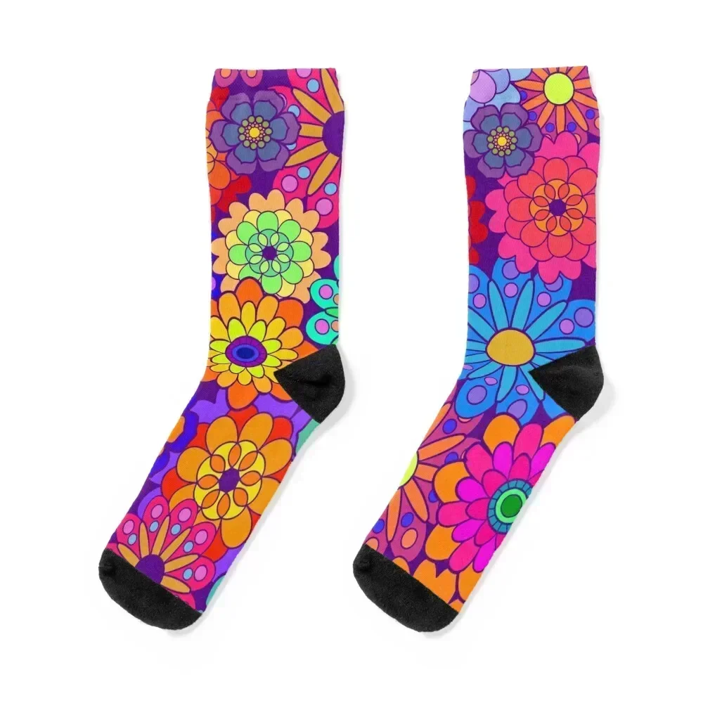

Flower Power Retro Style Hippy Flowers Socks heated basketball gifts short Socks For Women Men's