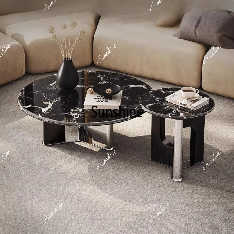 

Living room household marble size round coffee table combination