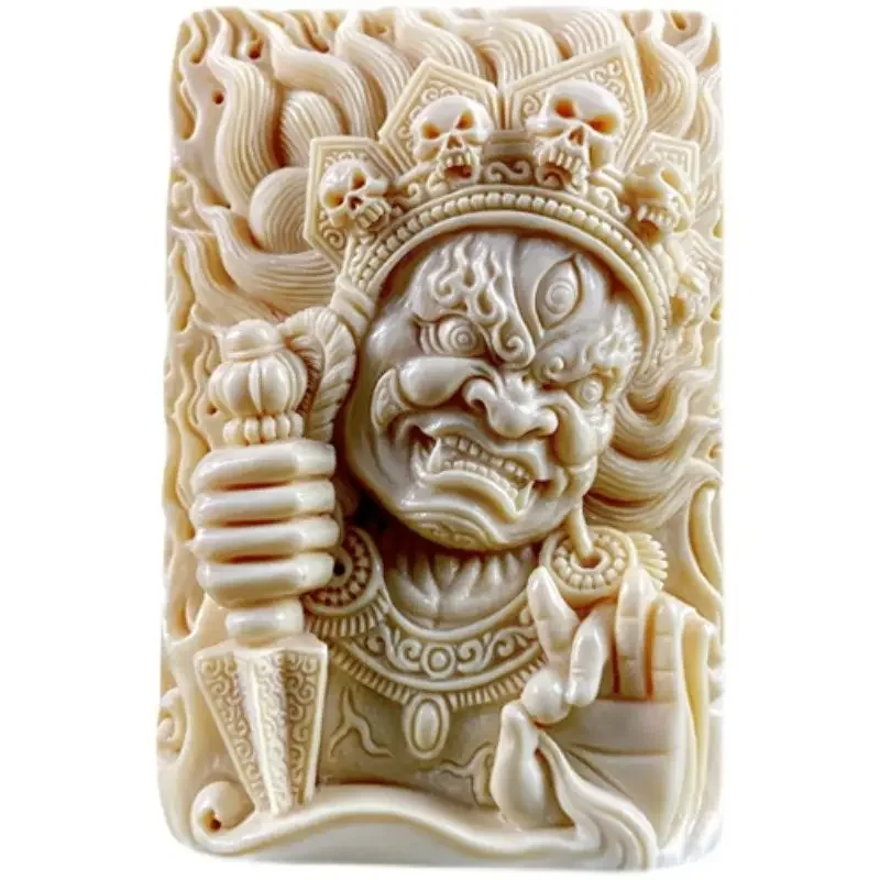 ANGLANG Natural Mammoth Ivory Handmade Half-Length Mahākāla God of Wealth Pendant Crafts Men and Women's Pendants