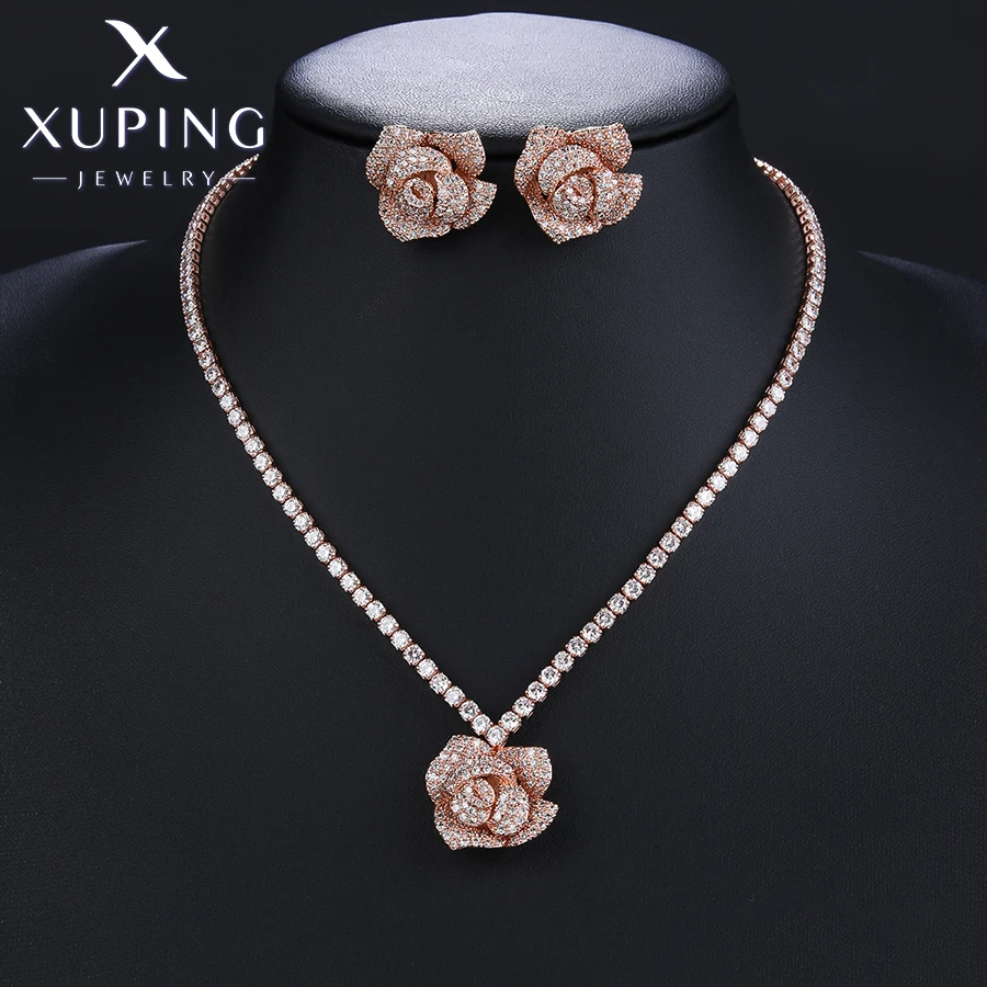 

Xuping Jewelry New Arrival Fashion Flower Shaped Necklace Earring Set for Women Christmas Party Gift set-738