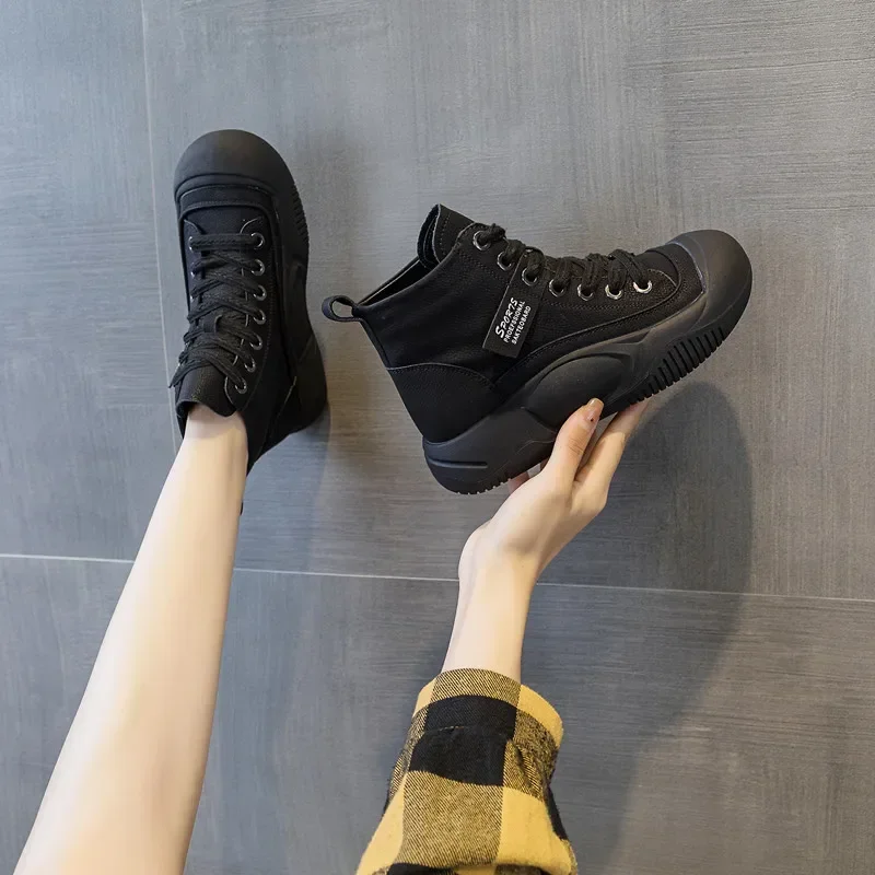 Autumn Winter 2024 Leather high-top vulcanized shoes women's new platform muffins add sports casual boots Factory direct sales