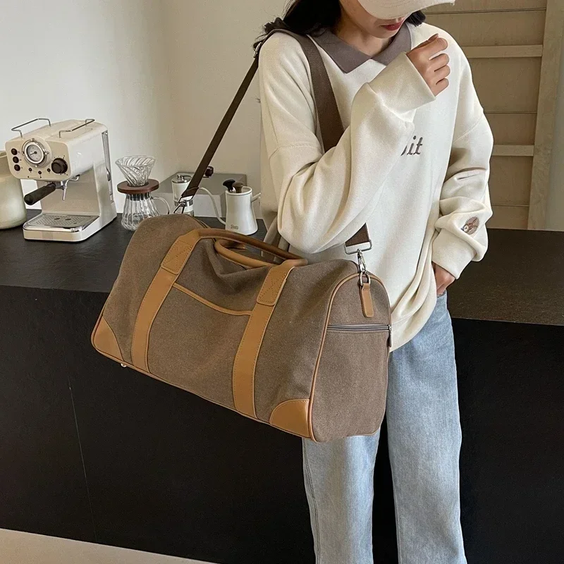 Solid Canvas Large Capacity New Style Travel Bags Zipper High Quality Shoulder Bag for Women 2024 Casual Versatile Tote