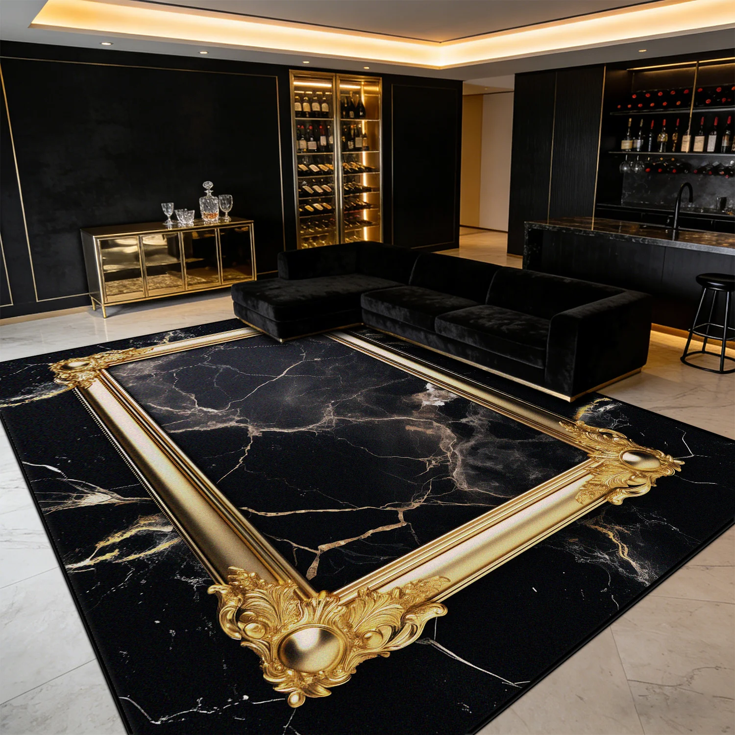 European Style Marble Carpet Large Area Luxury Cloakroom Home Decoration Rug Non-slip Easy Clean Soft Fluffy Bedroom Bedside Mat