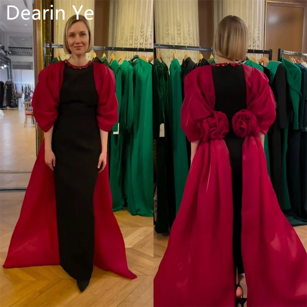 

Customized Saudi Arabia Dearin Scoop Neckline Column Floor Length Skirts Draped Ruffle 3D Flower Bespoke Occasion Dresses Prom D