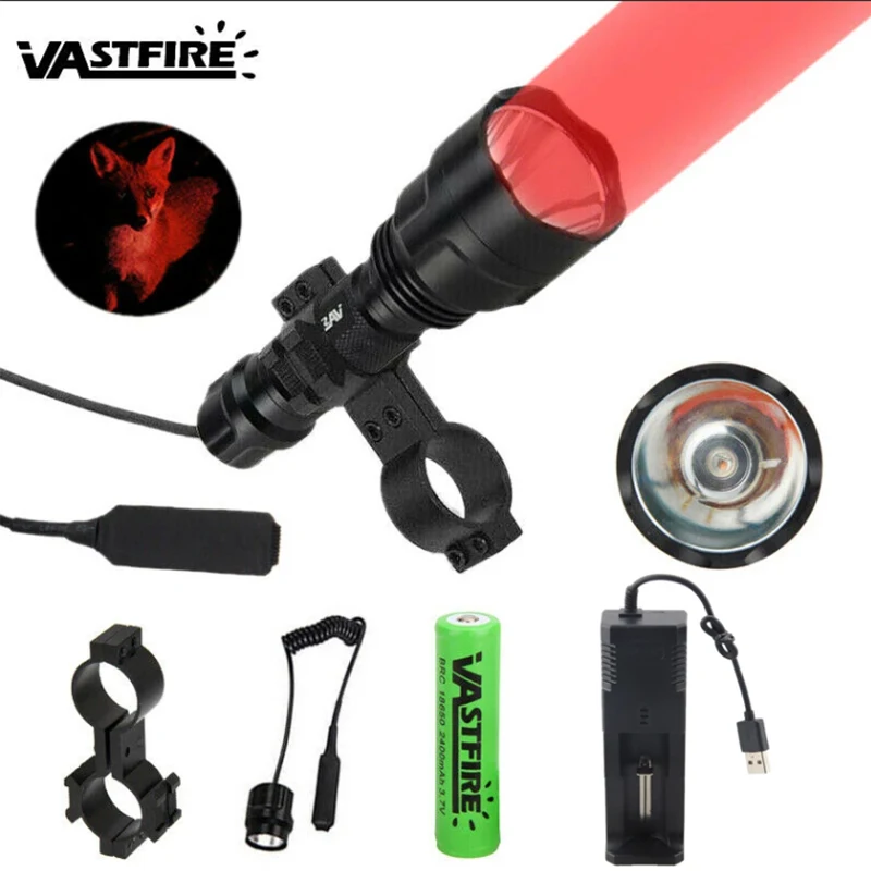 LED Tactical Hunting Flashlight Green/Red/White USB Rechargeable Waterproof Torch Professional Shooting Night Scout Lights Set