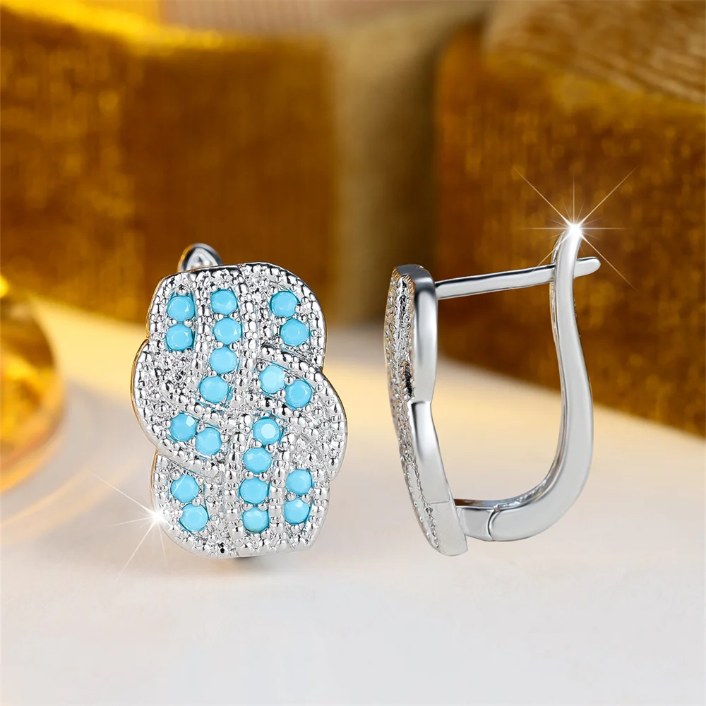Multicolor Zircon Blue Turquoise Tiny Hoop Earrings For Women Vintage Silver Color Small Ear Buckle Wedding Jewelry Bridal Gifts