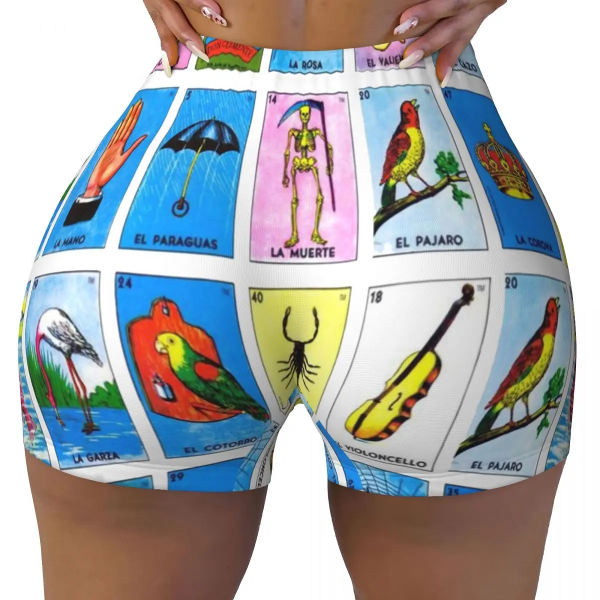 Custom Women's Loteria Card Mexican Bingo Lottery Workout Yoga Shorts Athletic Gym Volleyball Biker Shorts