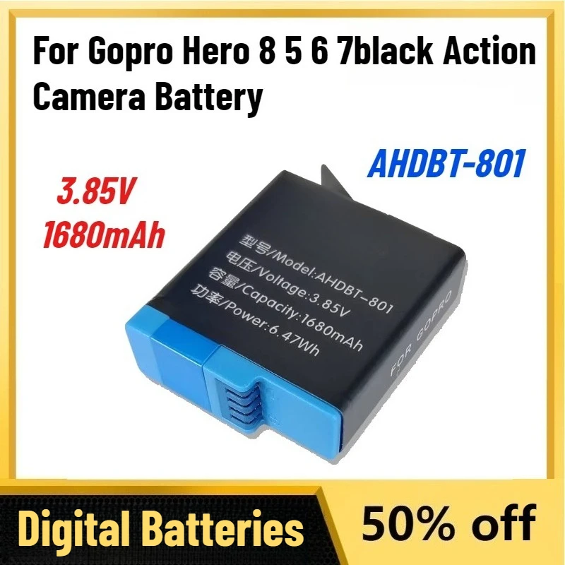 

High-Quality 3.85V 1680mAh AHDBT-801 Batteries for Gopro Hero 8 5 6 7black Action Camera Battery Camera Full Decoding Battery