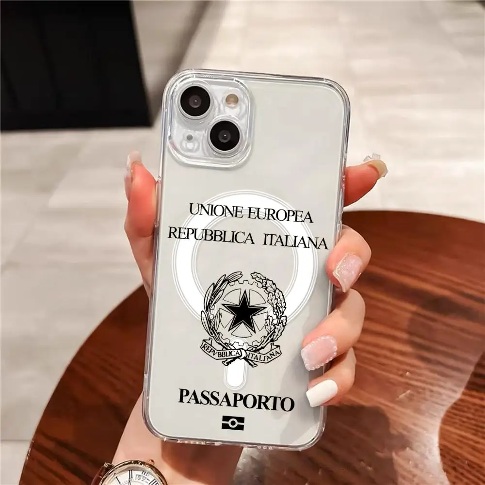 

I-Italy P-Passport, Phone Case For iPhone 17 16 15 14 13 12 Pro Max Plus Magnetic Clear Case Slim Wireless Charging