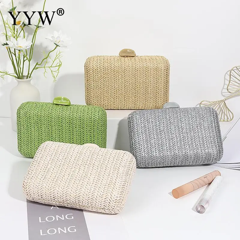 Weave Straw Evening Clutch Bags For Women Summer Party Fashion Shoulder Bags Luxury Hadbags Purse Wedding Bridal Clutches Sac