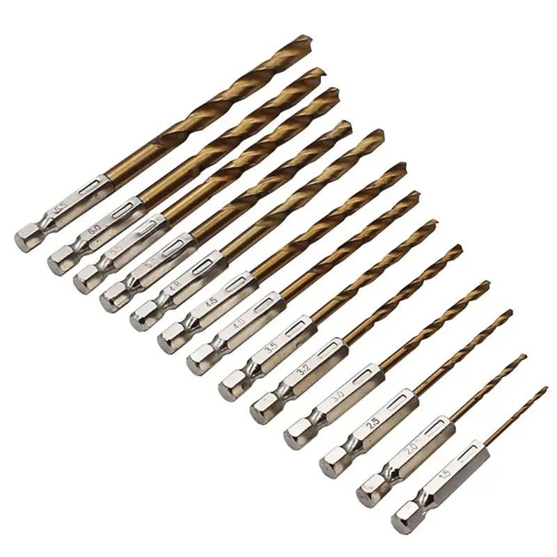 New 13PCS/SET 1.5-6.5MM HSS High Speed Steel for Titanium Coated 1/4 Shank Drill